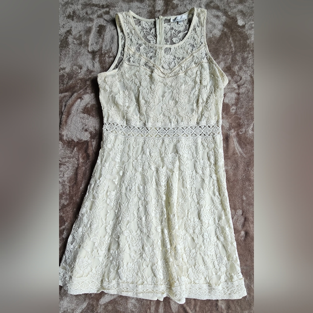 Rebellion off white lacey floral dress. Size L